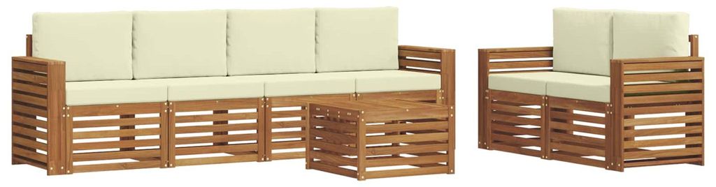 vidaXL Outdoor-Sofagarnitur 7 pcs Natur und Creme Massivholz Akazie