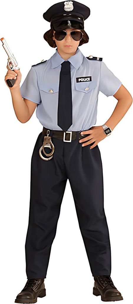 WIDMANN S.R.L. Polizist Hellblau, 104cm Shirt, Hose, Hut, Gürtel