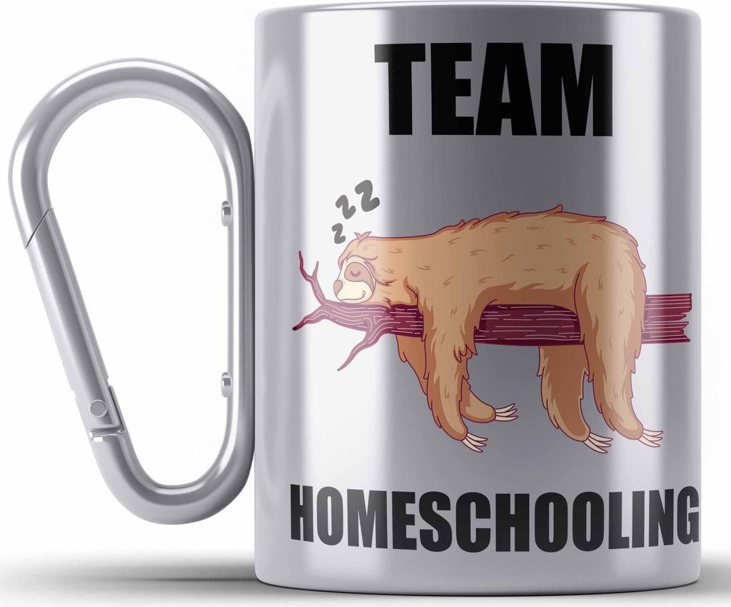 Trendation - Lustige Edelstahl Tasse Karabiner mit Spruch Faultier Geschenk Lehrer Lehrerin Homeschooling (Silber)