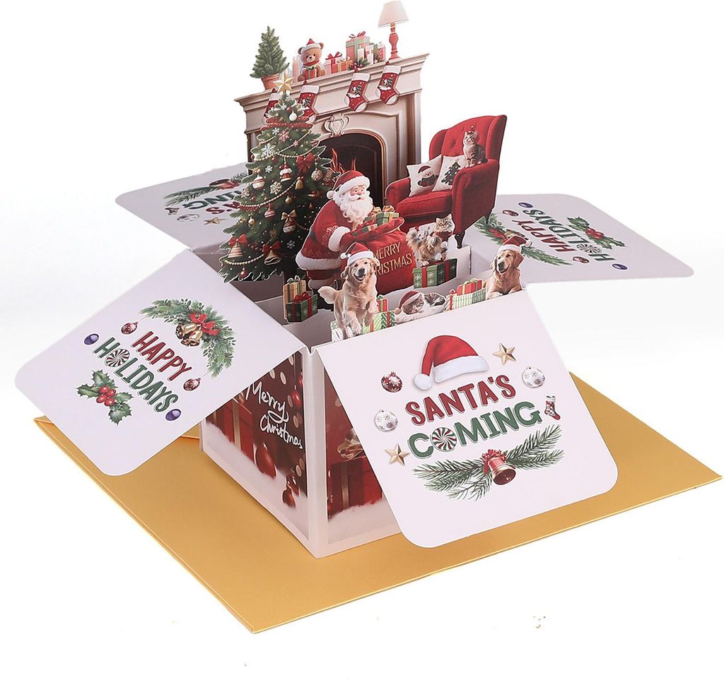 Weihnachtskarte mit 3D-Pop-up-Effekt: Der Weihnachtsmann kommt! Geschenkkarte für Frauen, Männer, Kinder, Ehemann, Ehefrau, Mutter, Vater und Toc...