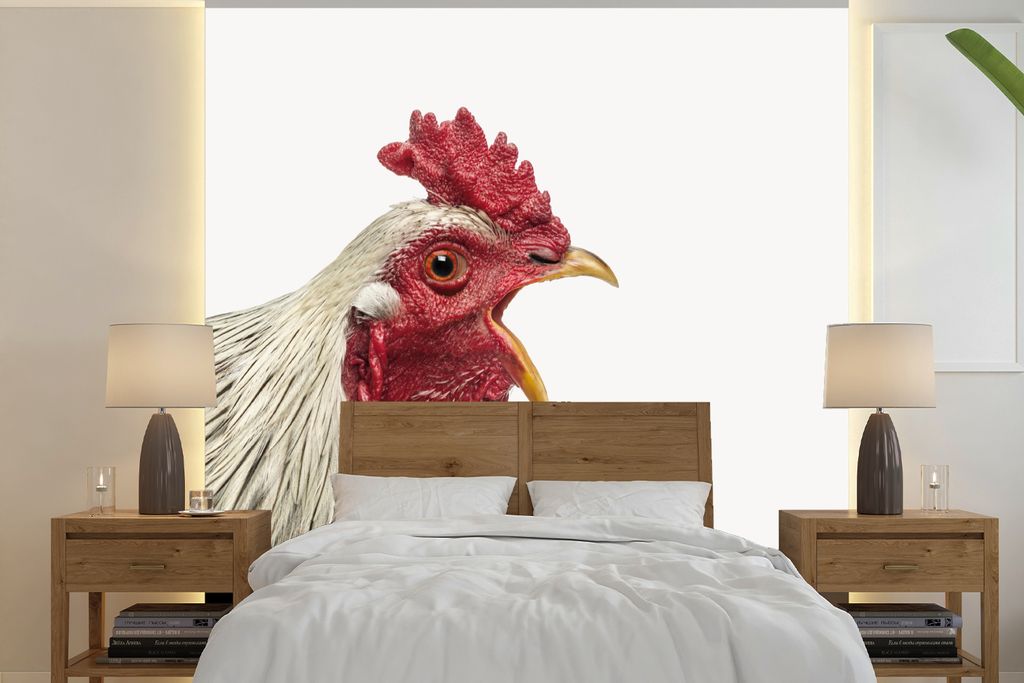 MuchoWow Fototapete für Wohnzimmer oder Schlafzimmer Wandtapete Vinyl Motivtapete Hahn - Tiere - Bauernhoftiere - Jungen - Kinder - Mädchen - 2...