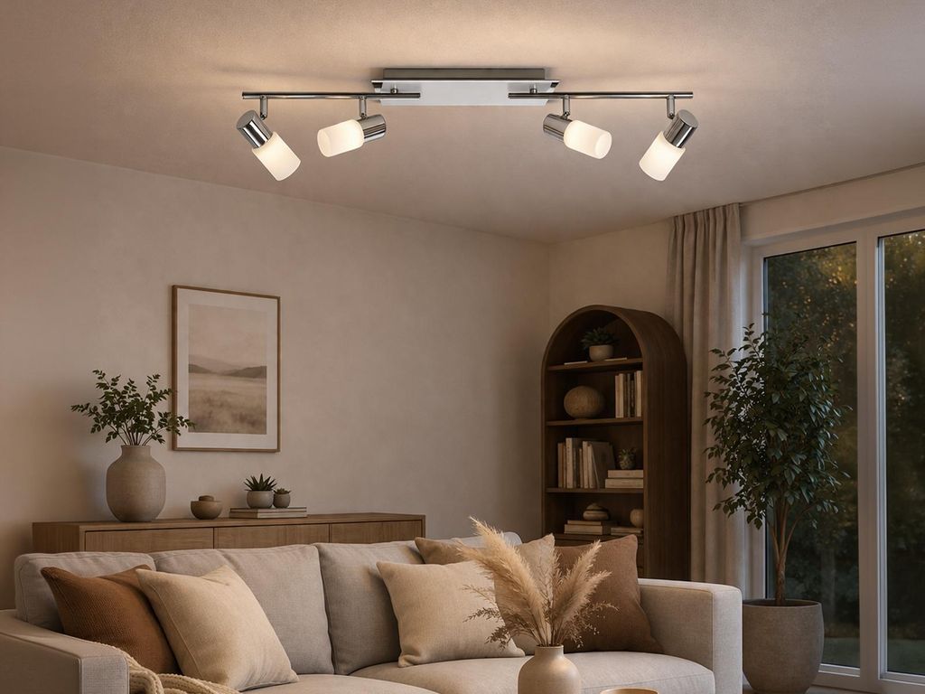 LED Innen Deckenstrahler 4-flammig mit Glas Lampenschirmen, Jugendzimmer Flur