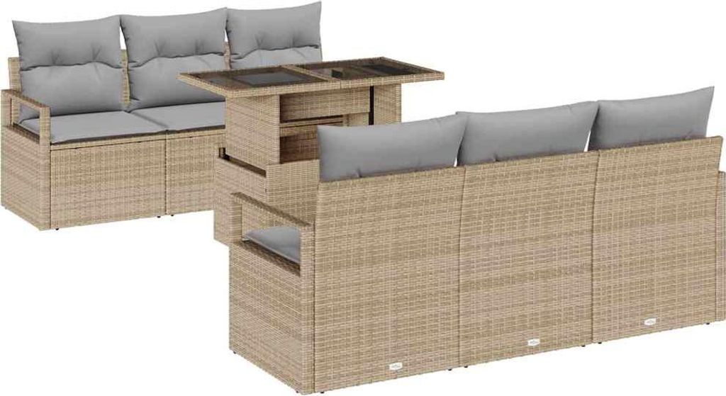"im Sonderangebot" Gartensofa-set - elegantes Design - Sitzgruppe mit Sofa, Tisch - mit Kissen mit Speicher 7 pcs Beige Poly Rattan - Terassenmöbe...