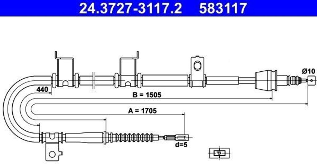 ATE Handbremsseil Seilzug Feststellbremse für HYUNDAI i30 CW (FD) Hinten Rechts 24.3727-3117.2