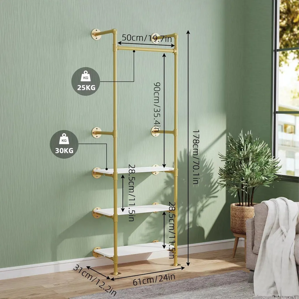 Penderie murale dorée Fioren 61 cm avec étagères bois blanc intégrées - 3