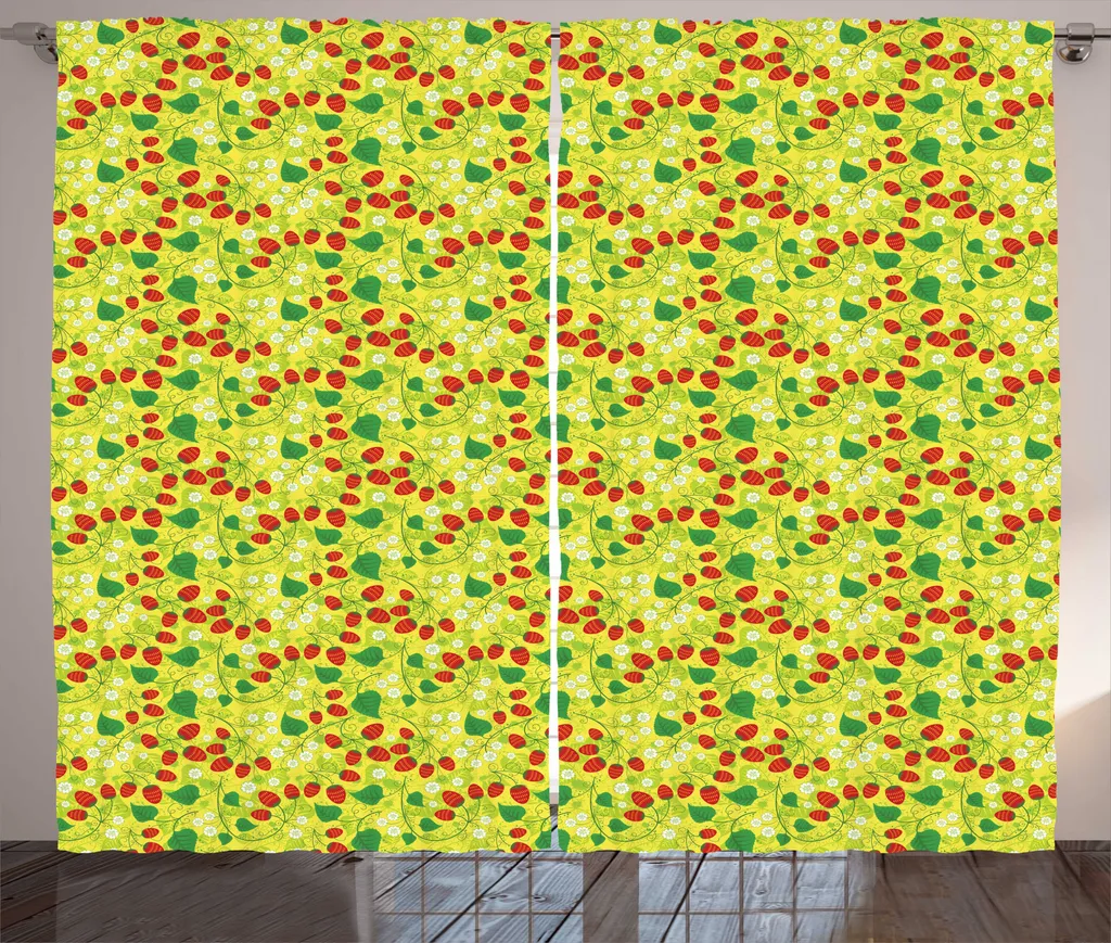 Rideau Rustique Vert Pomme 280 x 225 cm Imprimé Fraises pour Fenêtres