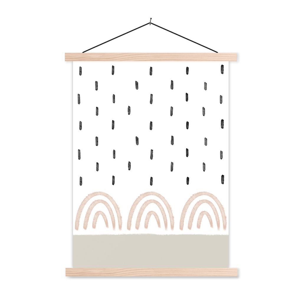 MuchoWow Textilposter Regenbogen - Pastell - Regen 120x160 cm mit holzfarbenen Rahmen - Plakatkarton