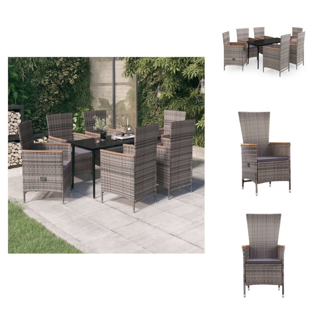 vidaXL 7-tlg. Garten-Essgruppe mit Kissen Grau - Gartenmöbel-Sets