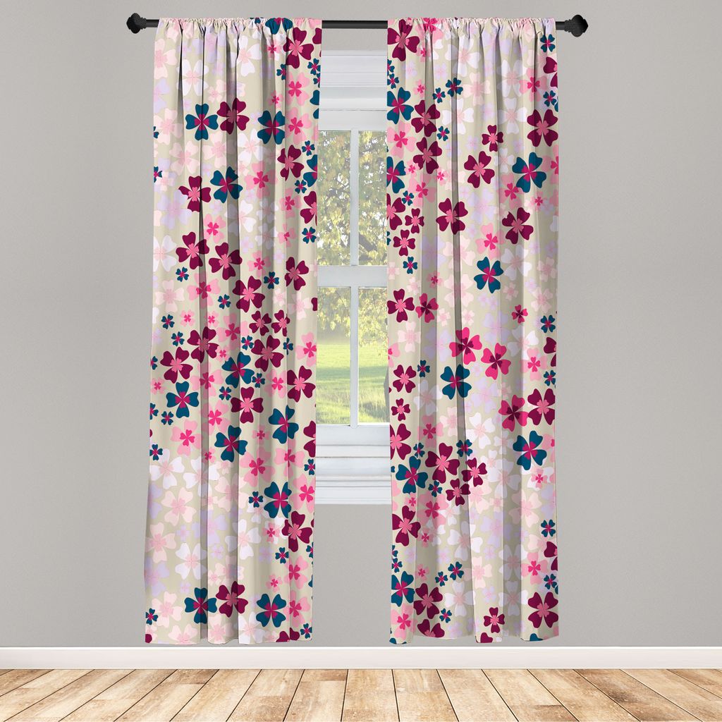 ABAKUHAUS Blume Vorhänge 2 Panel Set für Wohnzimmer Schlafzimmer Nachbildung, Lila Blumen Blüten İm Frühjahr Romantische Wiese Happy Fun Land ...