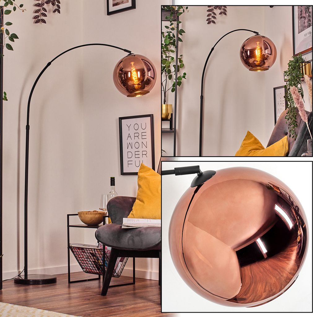 Cesaro Stehlampe aus Metall/Glas in Schwarz/Kupferfarben mit Marmorfuß