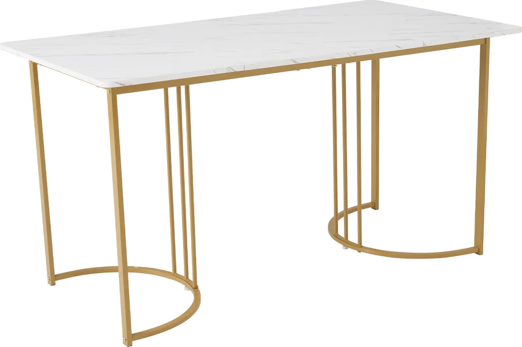 Sweiko 140 x 80cm tavolo da pranzo, (1-St), tavolo da cucina moderno, struttura in metallo tavolo da pranzo rettangolare in marmo moderno tavolo da cucina con gambe regolabili per sala da pranzo soggiorno, bianco / oro - 7