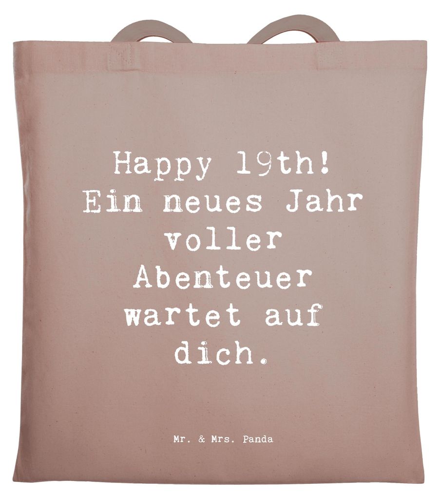 Mr. & Mrs. Panda Tote Bag Spruch 19. Geburtstag Abenteuer - Braun Pastell - Geschenk, Laptoptasche, Tasche, Happy 19th, wartet, Erwachsensein, Birt...