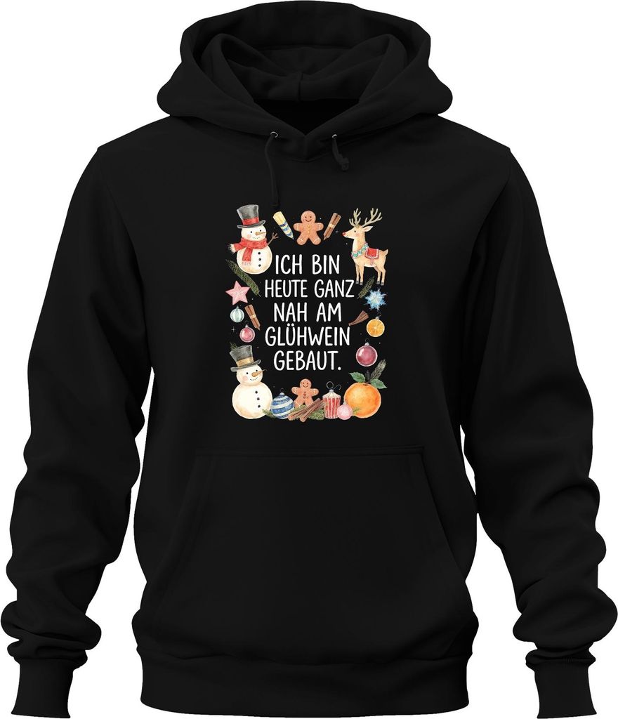 Ich bin heute ganz nah am Glühwein Weihnachten Advent lustig Uni Hoodie Kapuzenpullover, Schwarz, XL