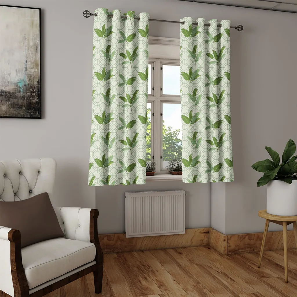 Rideau botanique vert olive 280x175cm motif géométrique hexagonal bio - 3