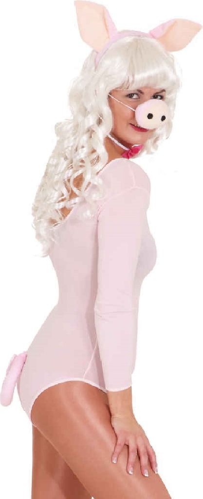 O43827 rosa Schwein 4 teiliges Schweine Set Haarreif Schleife Nase Schwanz Schweineset