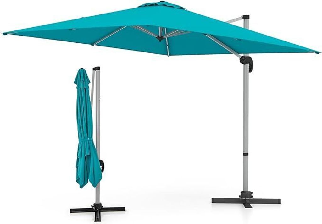 KOMFOTTEU Ampelschirm rechteckig, Sonnenschirm mit 360° drehbar, 3 x 3 m Gartenschirm mit Kreuzbasis, Terrassenschirm für Balkon, Schwimmbäder