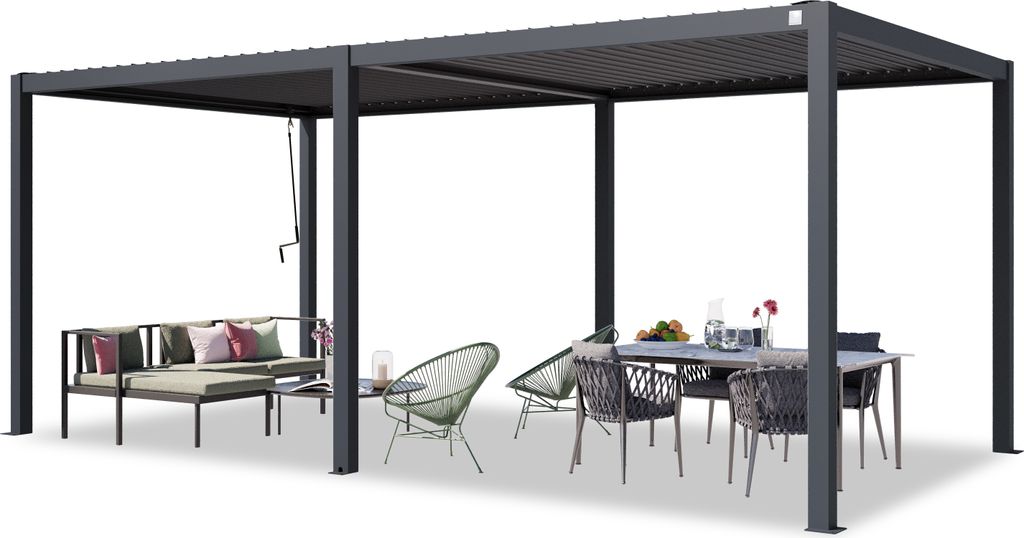 PRIMEYARD Pergola 3x6 m Aluminium-Pfosten mit Stahl-Lamellendach - anthrazitfarbene Terrassenüberdachung