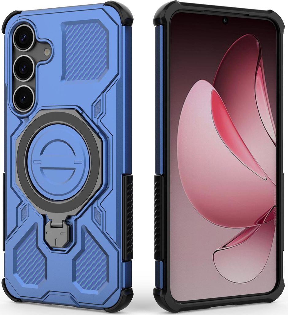 Robuste Handyhülle für Samsung Galaxy S25+ mit Ringhalter Ständer Stoßfest, Magnetisch, Dual-Layer Schutz Blau