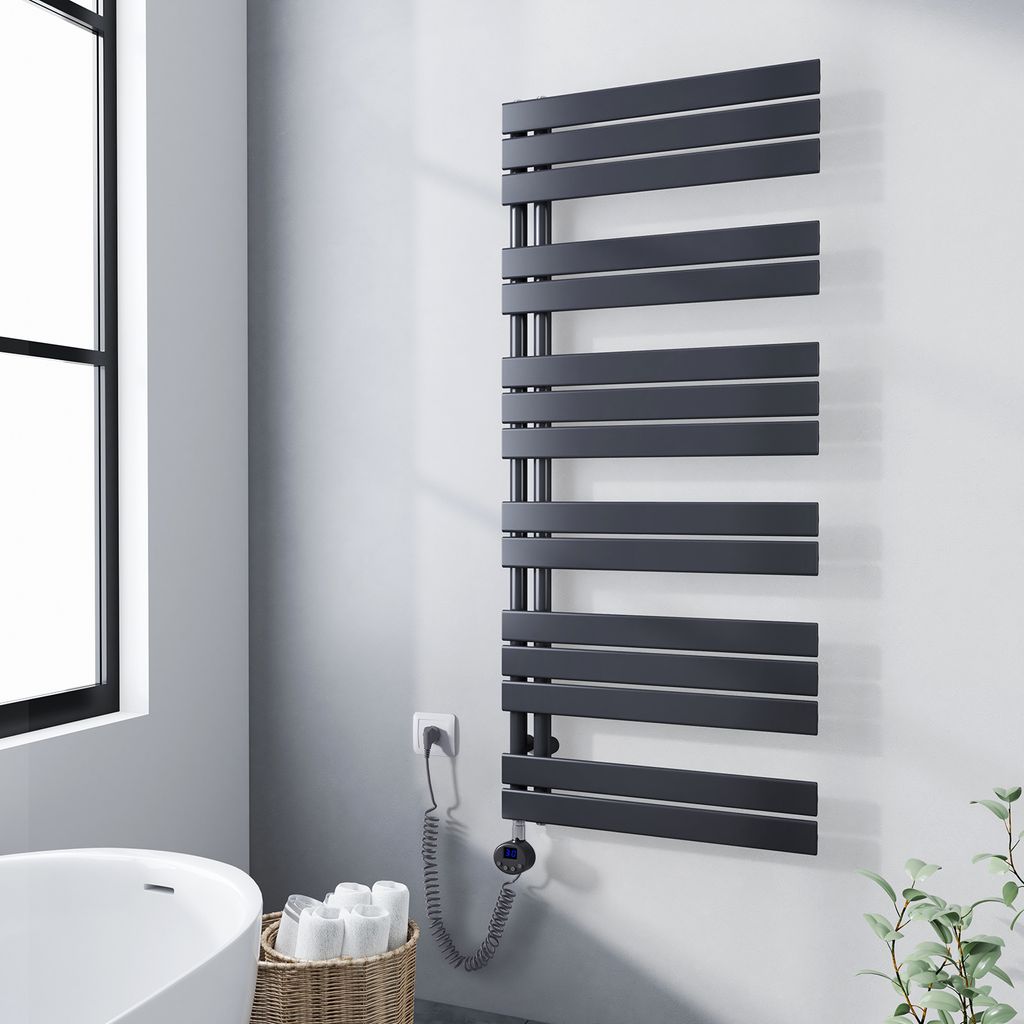 Meykoers Heizkörper Elektrisch mit Thermostat, Badheizkörper Anthrazit 140x60cm Handtuchtrockner mit 800W Heizstab für Bad Handtuchwärmer und H...