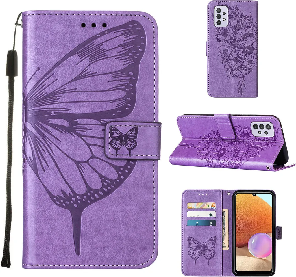 Cover Viola Galaxy A32 5G Farfalla - Portafoglio Elegante Donna