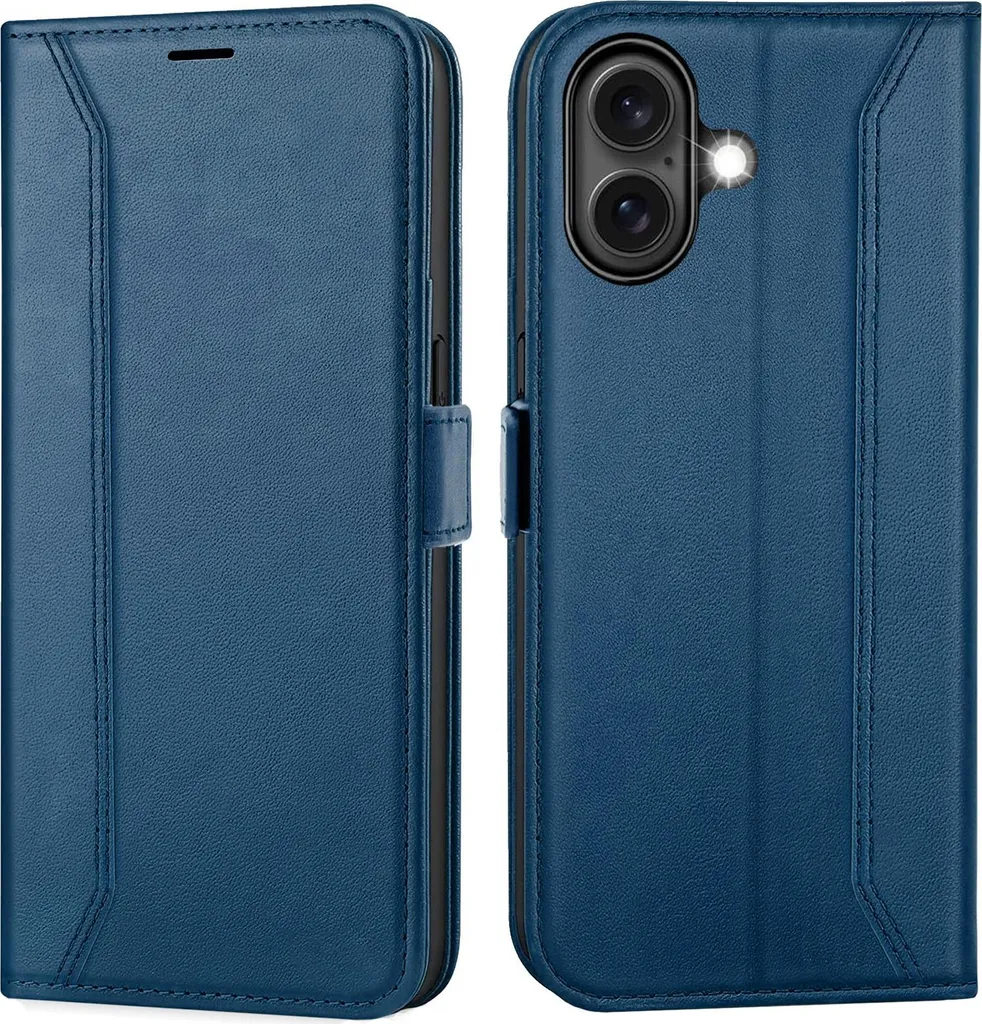 Custodia Libro iPhone 16 Blu - Wallet in Pelle Sintetica di Alta Qualità