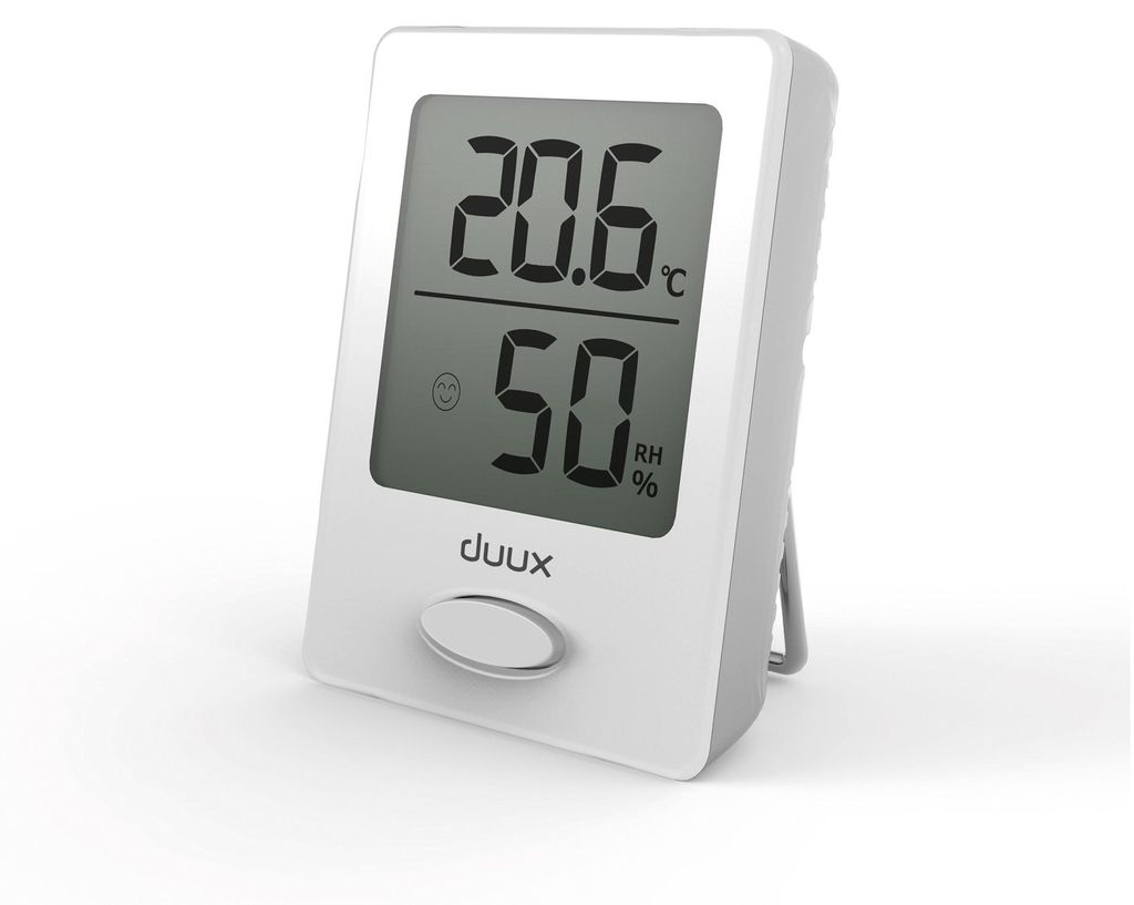 Duux Sense Hygrometer + Thermometer Weiß | Wandschlitz | Magnetbefestigung | Tischständer | Komfort-Anzeige