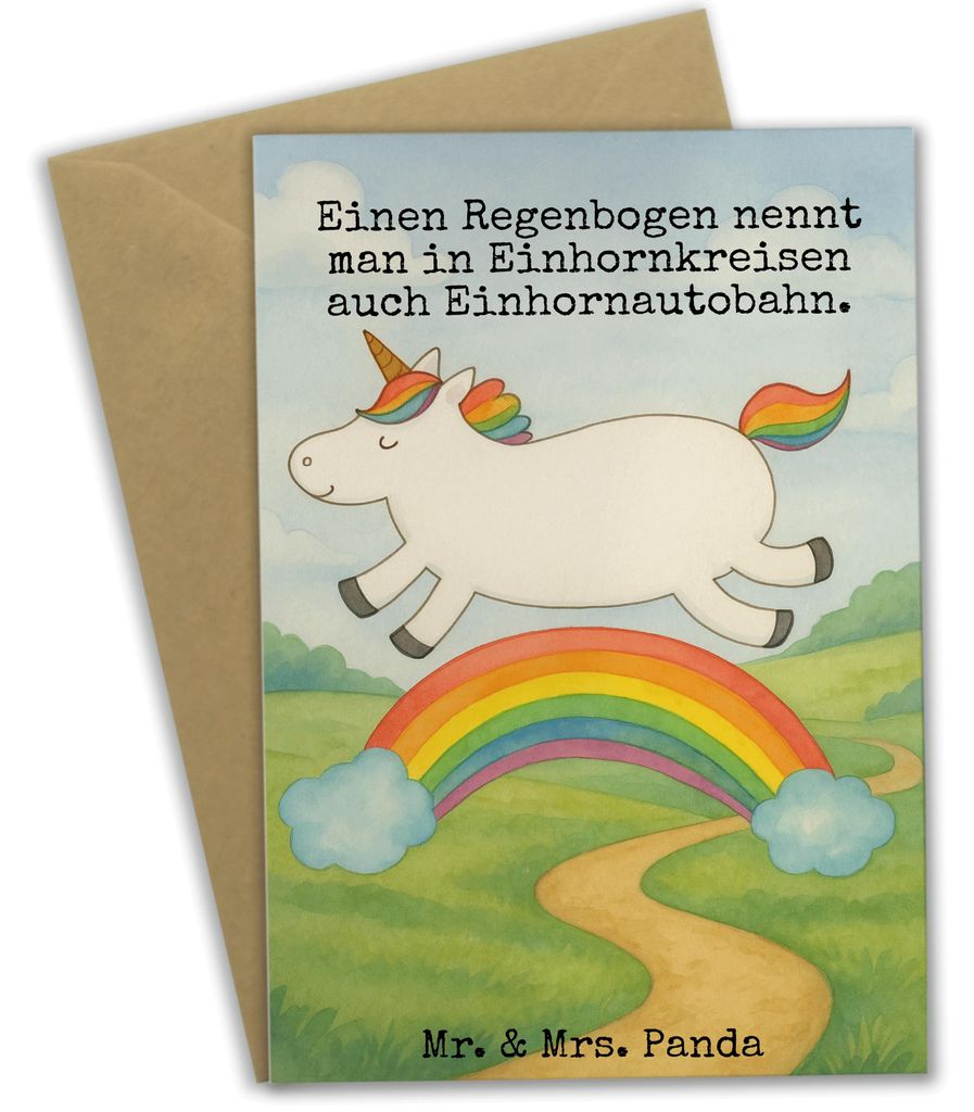 Mr. & Mrs. Panda Grußkarte Einhorn Regenbogen Design - Weiß - Geschenk, osterkarten, Unicorn, hochzeitskarten, Erwachsenwerden, weihnachtskarten,...