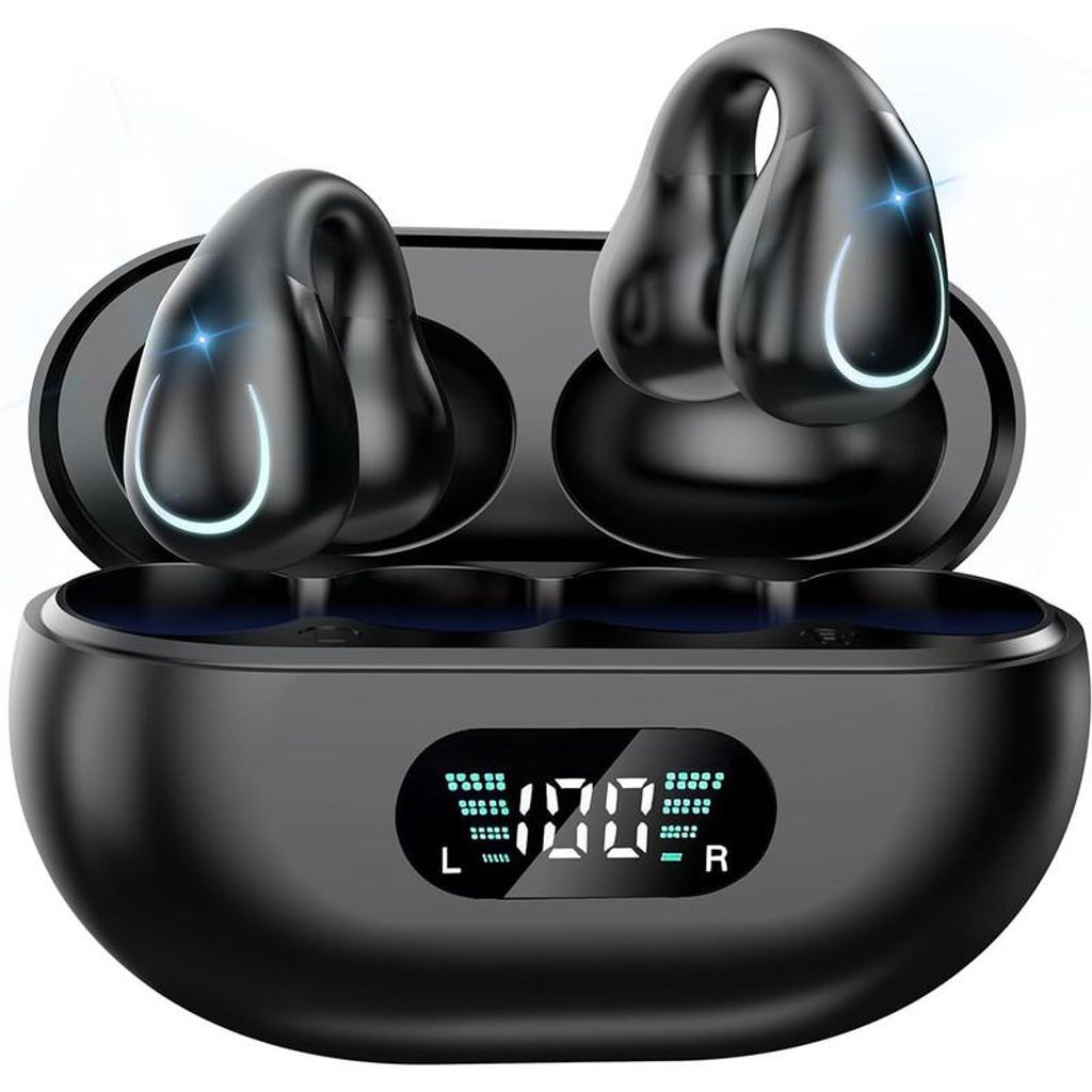 Bluetooth 5.3 Clip-On Kopfhörer mit AI-Übersetzung, Open-Ear Sport Ohrhörer, 240h Laufzeit, LED Display, Noise Reduction