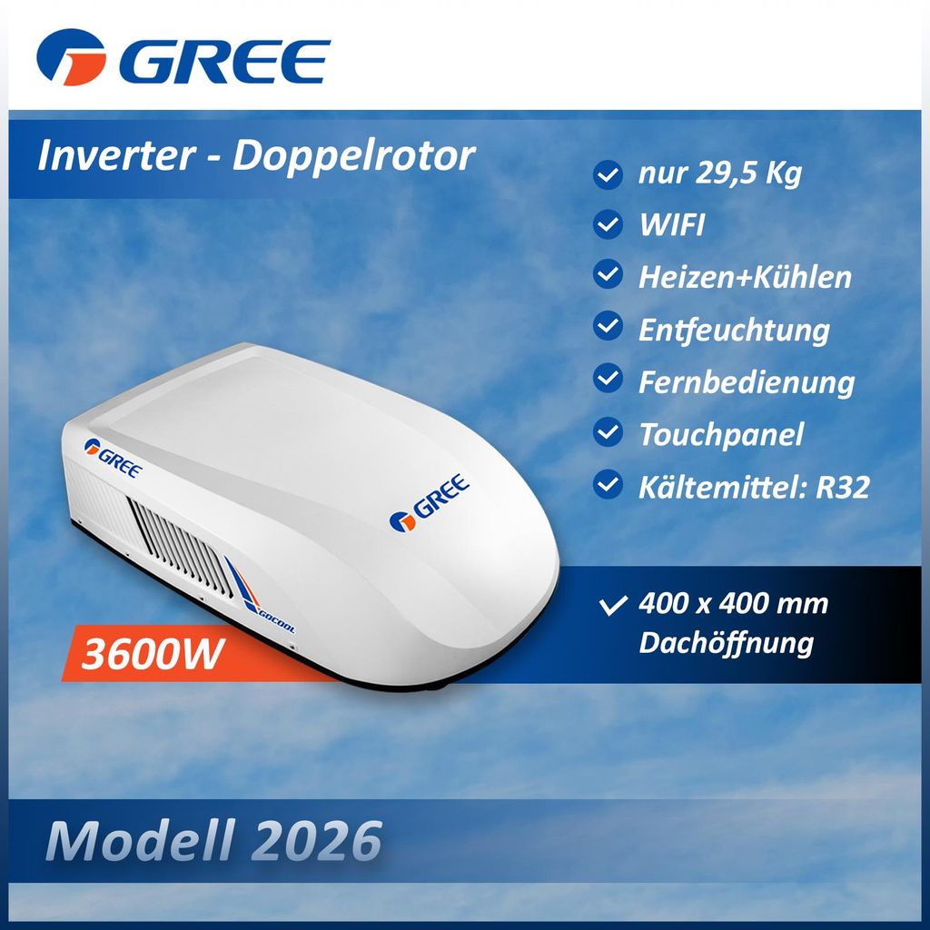 GREE 3600W GoCool Plus Doppelrotor Inverter Dachklimaanlage Produktbild 