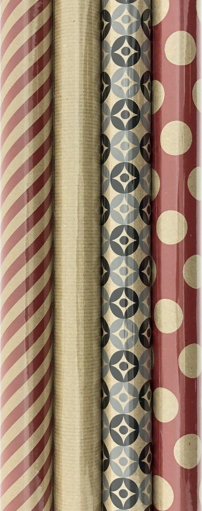 Benza Geschenkpapier – Braunes Kraftpapier mit Design – 500 x 70 cm – 4 Stück