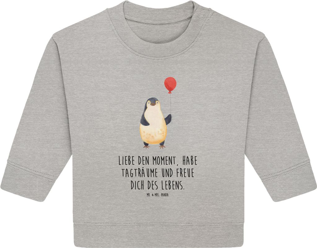 Mr. & Mrs. Panda Organic Baby Pullover Pinguin Luftballon 24. - 36. Monat - Heather Grey - Geschenk, Geschenkidee, Bullover, Glück, Liebe, Gute Laune