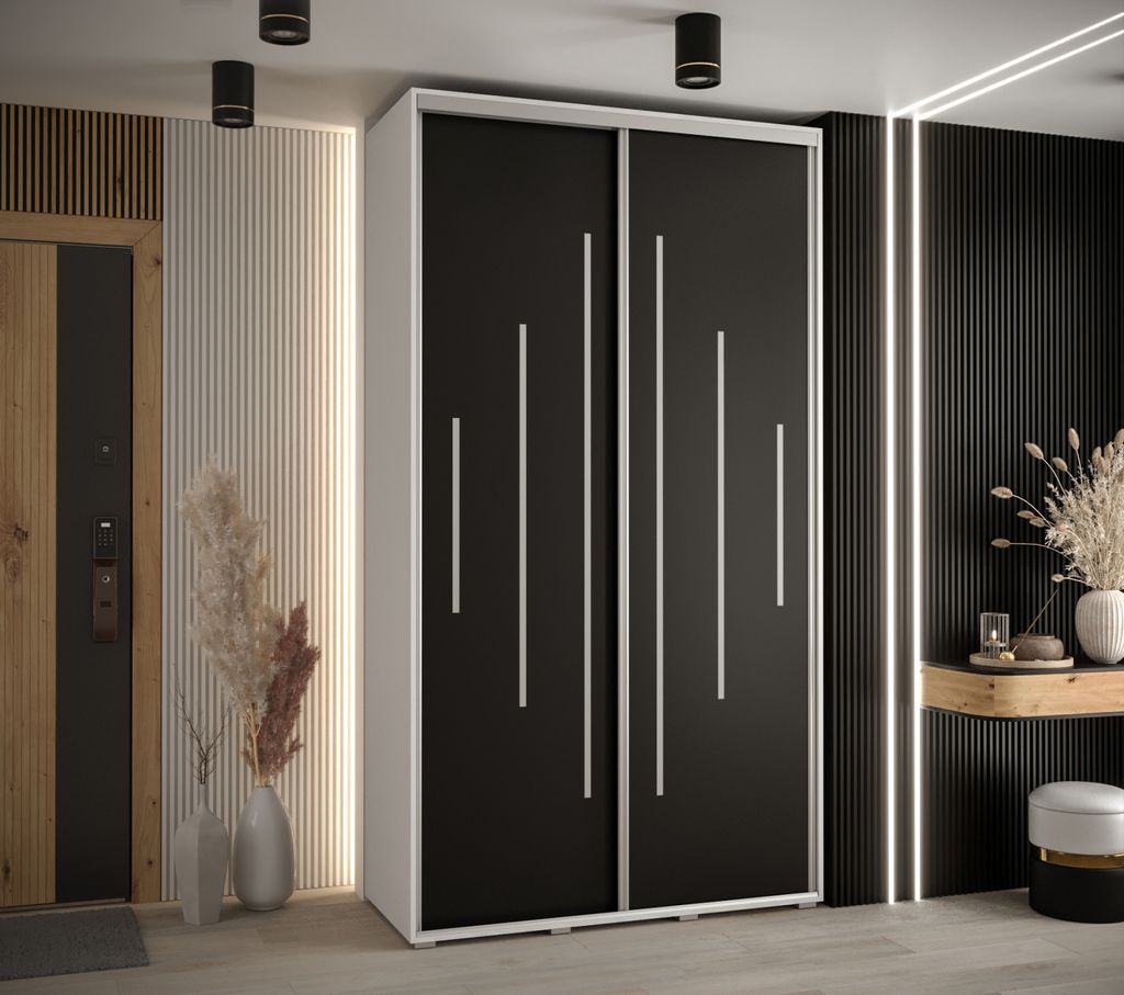 Kleiderschrank ASIRI 12 - 130/60 cm, weiß/schwarz/silber