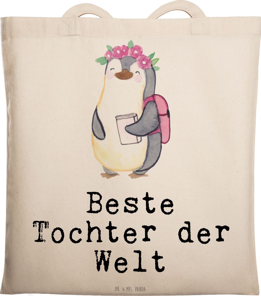 Mr. & Mrs. Panda Schultasche Pinguin Beste Tochter der Welt - Transparent - Geschenk, Uni Tasche, Tote Bag, Dankeschön, Shopping, Jutebeutel, Vate...