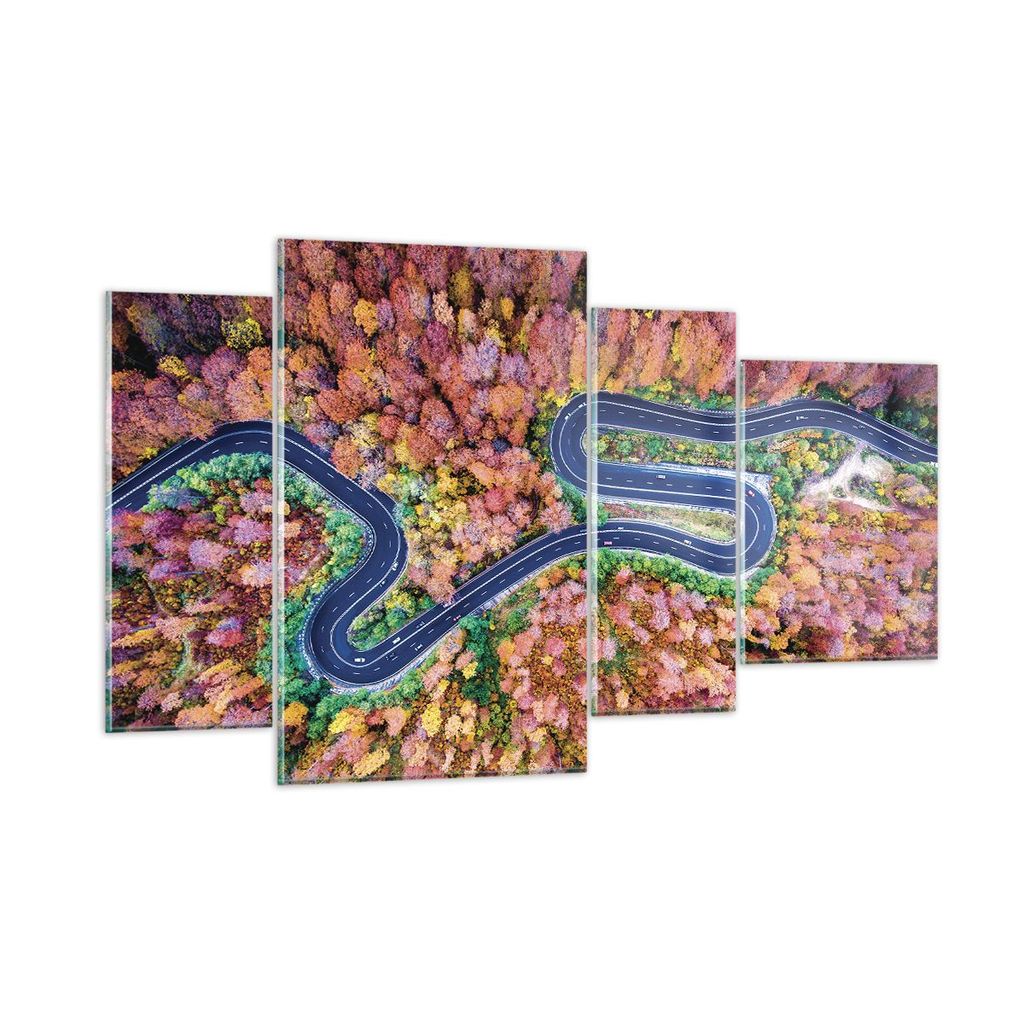 Bilder auf glas - 4 Teile - Kurvenreich Weg Wald - 120x70cm - Glasbilder - Wandbilder - Bilder - zum Aufhängen bereit - Wanddekoration aus Glas - ...