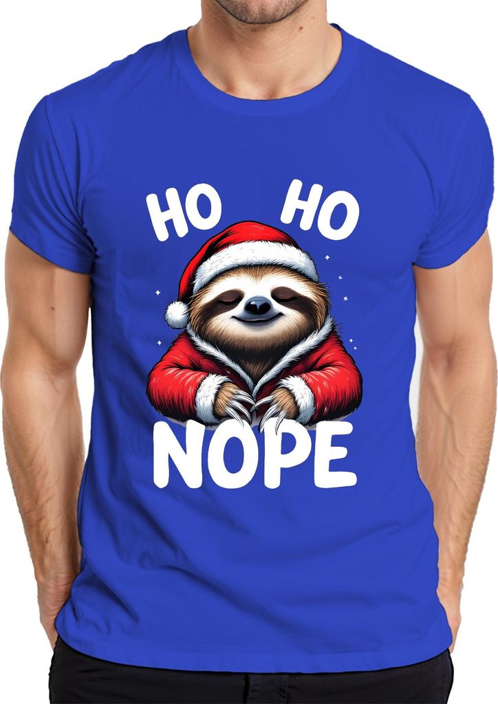HO HO NOPE Weihnachts Faultier lustig Santa Mütze Geschenk Winter Herren T-Shirt, Blau, L