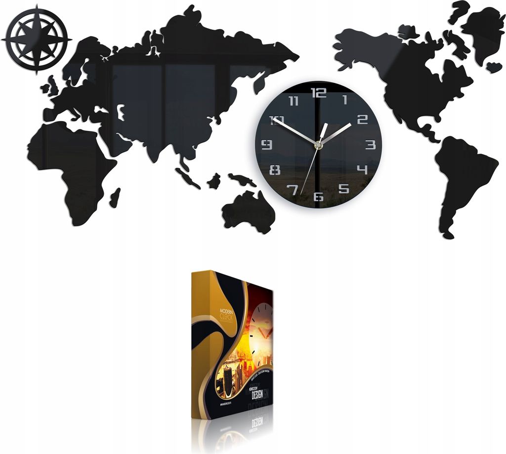 ModernClock, wanduhr groß, Weltkarte Uhr, wanduhr 80cm, World Map, Stilvoll,