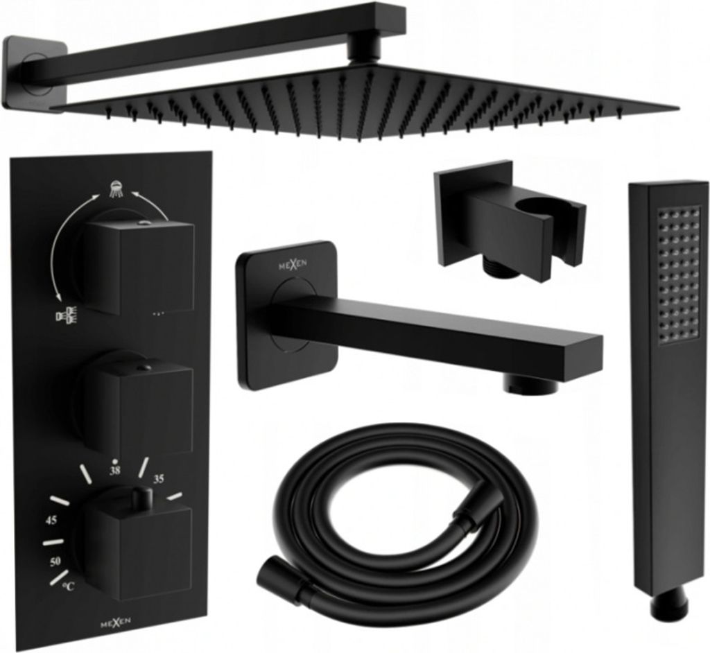 Mexen Cube DR02 Unterputz-Badewannen-/Brausegarnitur mit Regenbrause 30 cm, Schwarz - 77503DR0230-70