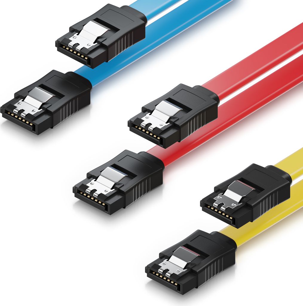 deleyCON 3x 50cm SATA III Kabel im Set S-ATA 3 Datenkabel - HDD SSD Verbindungskabel Anschlusskabel Metall-Clip 6 GBit/s - 2 Gerade L-Type Stecker ...