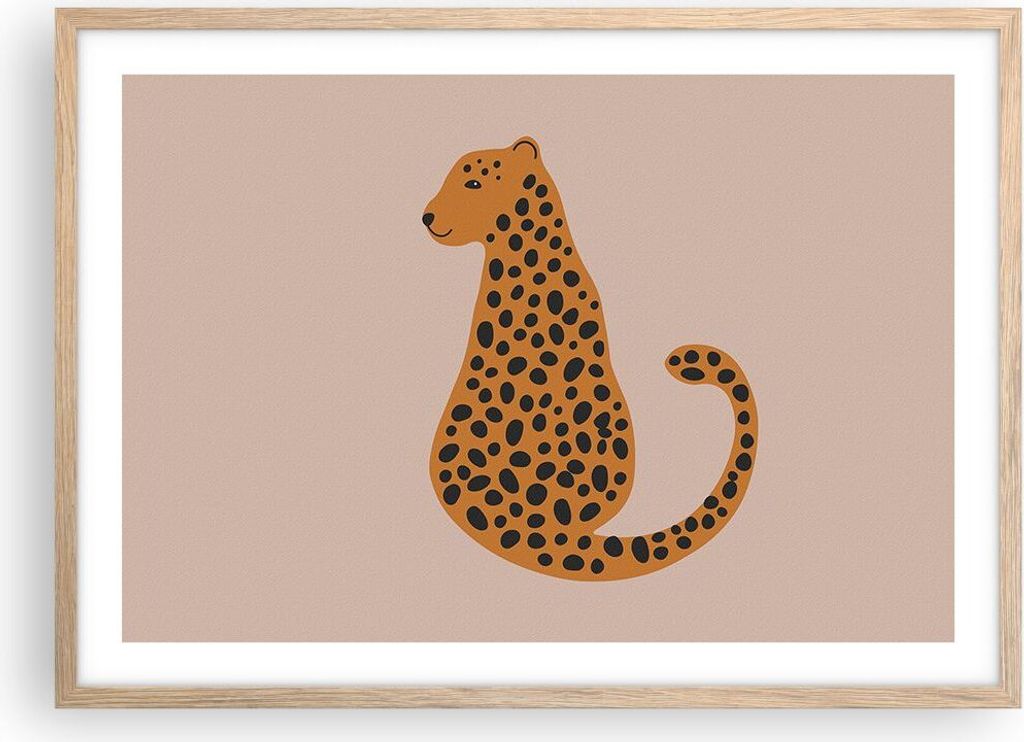 Gerahmtes Poster - Rahmen in heller Eiche - Panther Grafik Leopard - 70x50 cm - Wand Bild - Wanddeko - Wandbilder - Kunstposter - Wandposter - Bild...