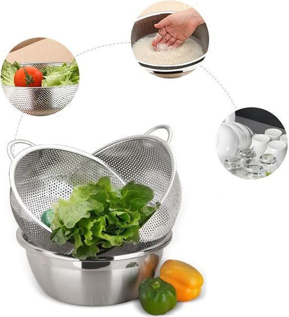 Edelstahl-Sieb-Set 3QT + 5QT – Spülmaschinenfest & Mit Griff Für Küche
