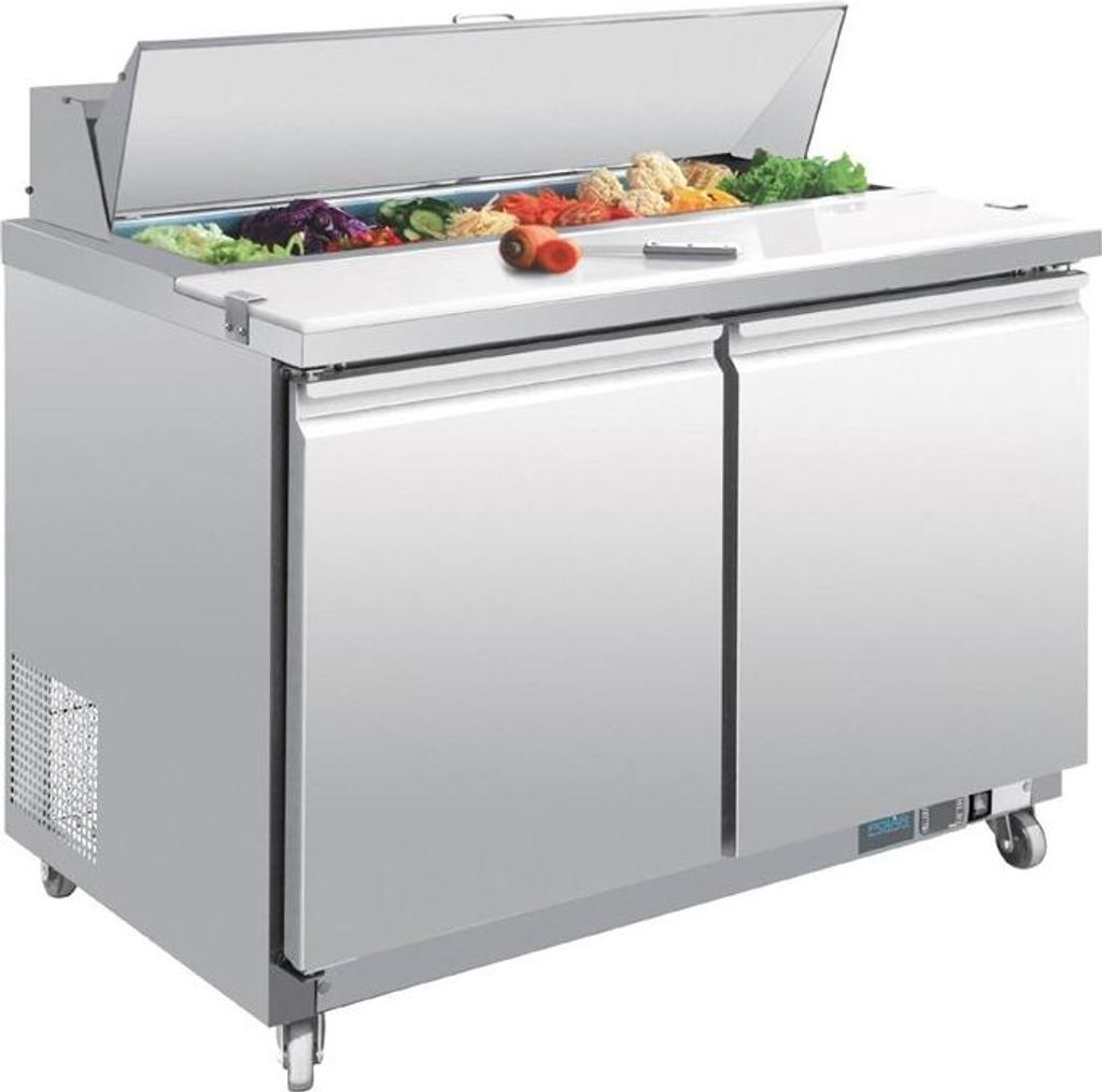 Polar U-Serie Doppeltür Saladette mit Vorbereitungstheke und Kühlschrank 405Ltr