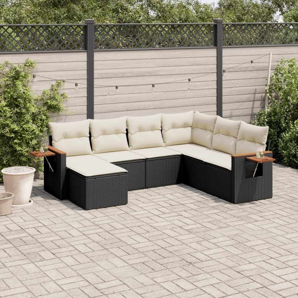 7-tlg. Garten-Sofagarnitur mit Kissen Schwarz Poly Rattan 3227043