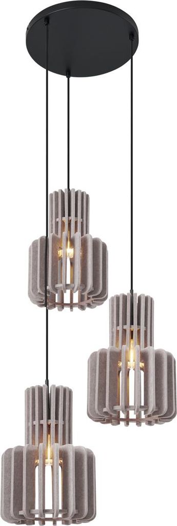 QAZQA - Retro Retro-Hängelampe I Pendellampe I Pendelleuchte schwarz mit Taupe 3-flammig - Felt I Wohnzimmer I Schlafzimmer - Felt Rund - LED geei...