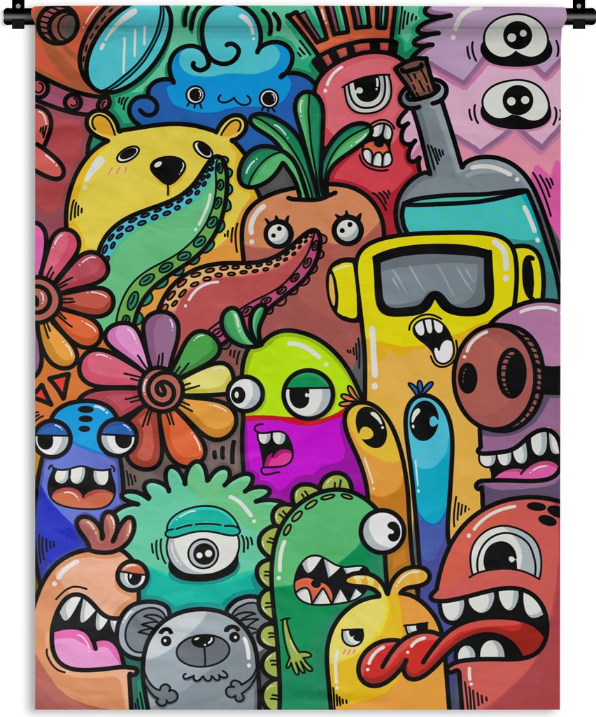 MuchoWow Wandteppich Wandbehang Monster - Muster - Gemüse - Blumen - Regenbogen - Kinder 120x160 cm Tapisserie Dekoration Wandtuch - Wohnzimmer ...