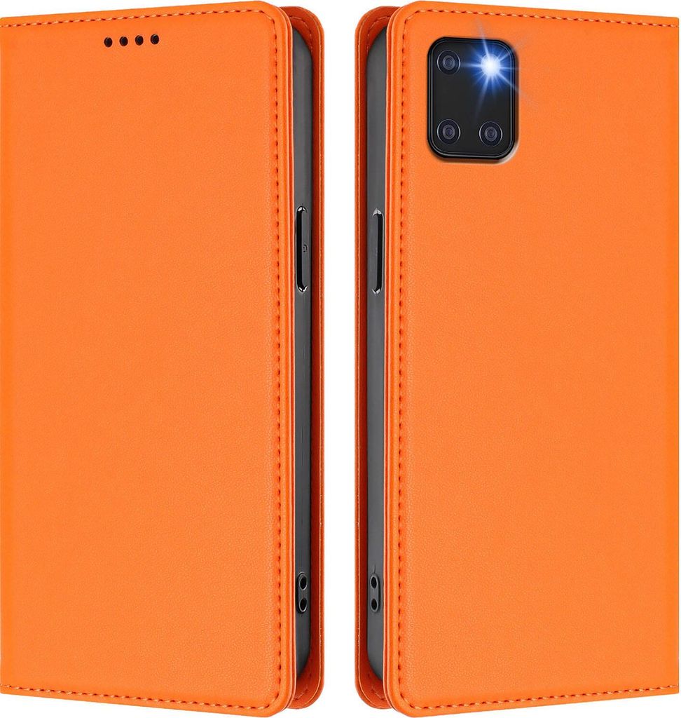 Handyhülle für Samsung Galaxy Note 10 Lite, Kunstleder Klapphülle Stoßfeste Magnetische Hülle mit Ständer Orange