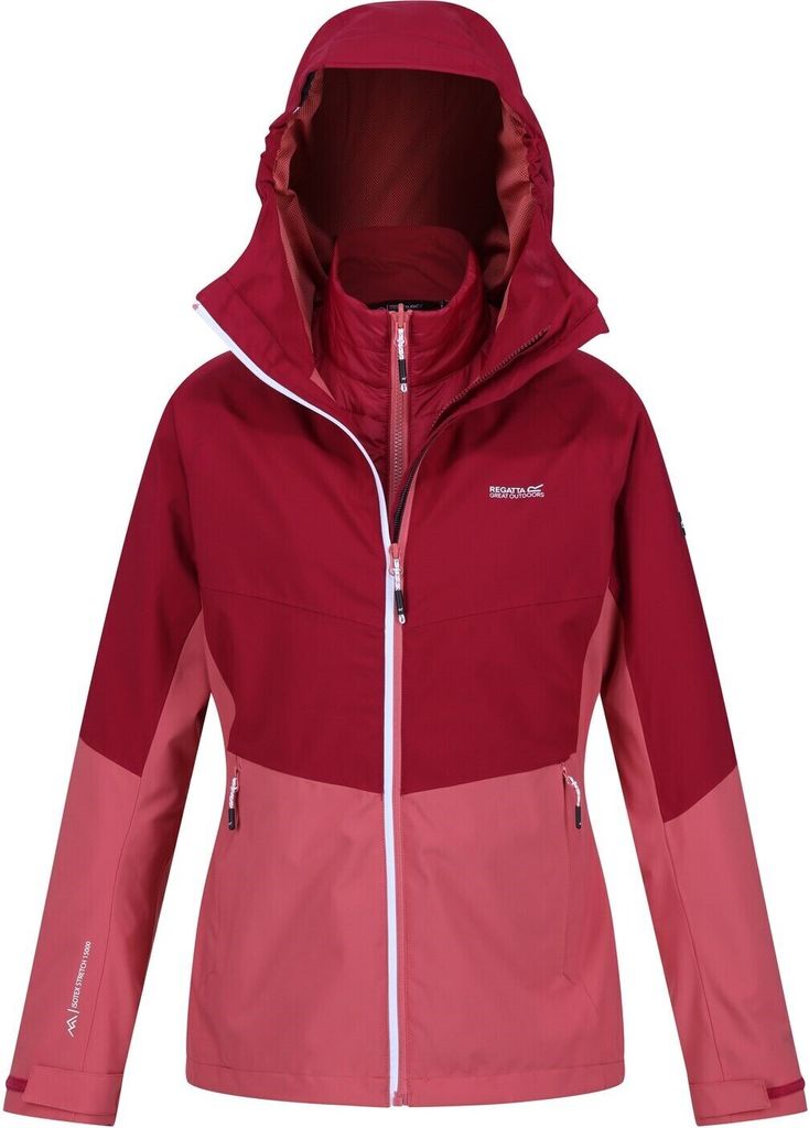 Regatta Wentwood VIII 3 in 1 Doppeljacke Damen Wind und Wasserdicht, Farbe:Rot, Größe:36