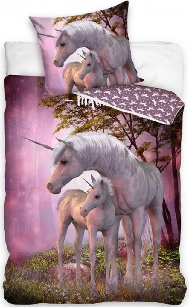 Parure de lit Licorne Beauté féerique 140x200 cm avec taie en coton lin