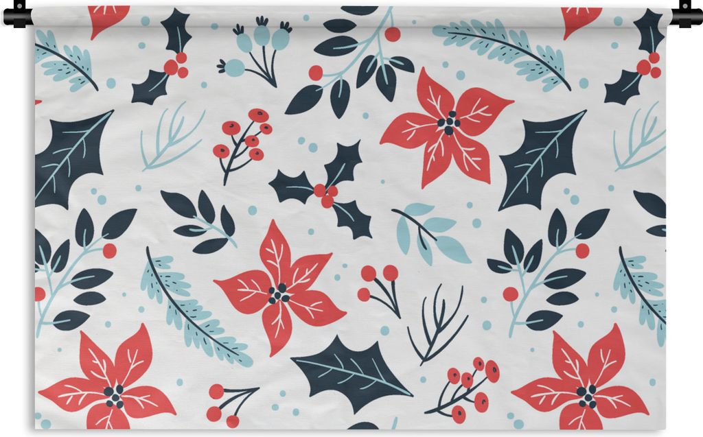MuchoWow Wandteppich Wandbehang Winter - Blumen - Weihnachten - Muster 60x40 cm Tapisserie Dekoration Wandtuch - Wanddekorationen