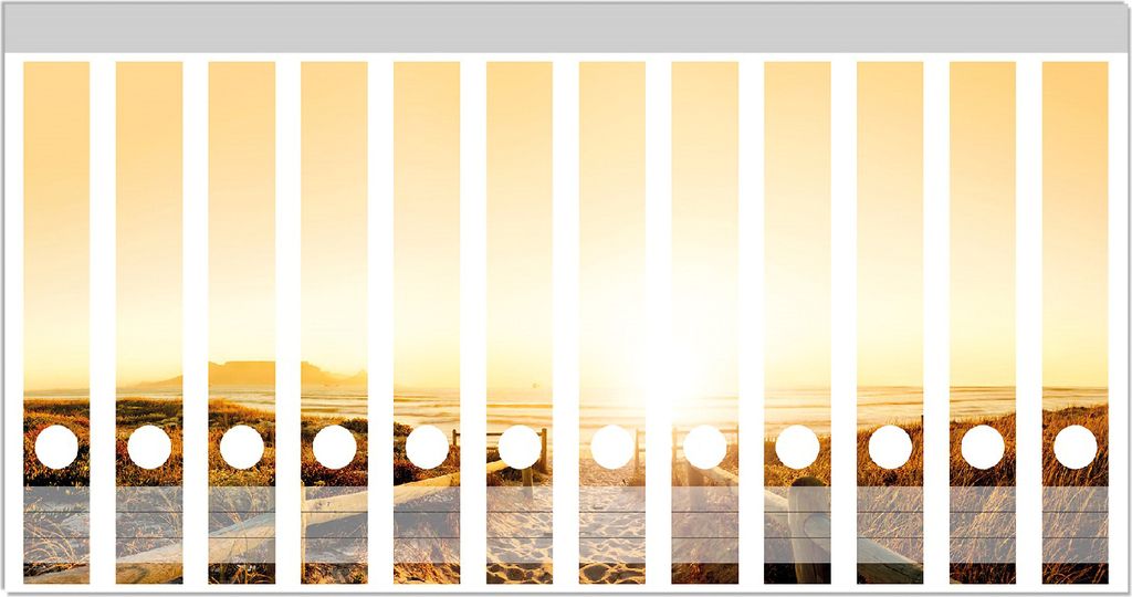 Wallario Ordnerrücken Sticker, selbstklebend für schmale Ordner, 12 Stück, Motiv Strand in Südafrika II - Himmel in orange