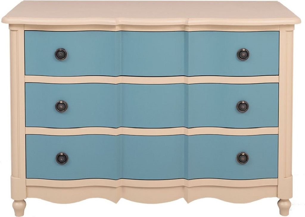 Casa Padrino Landhausstil Kommode mit 3 Schubladen Beige / Blau 130 cm - Landhausstil Möbel